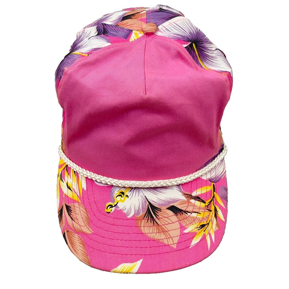 Vintage Floral Trucker Hat Cap Snapback Pink Hawaiian‎ Rope 80s 90s Blank Plain